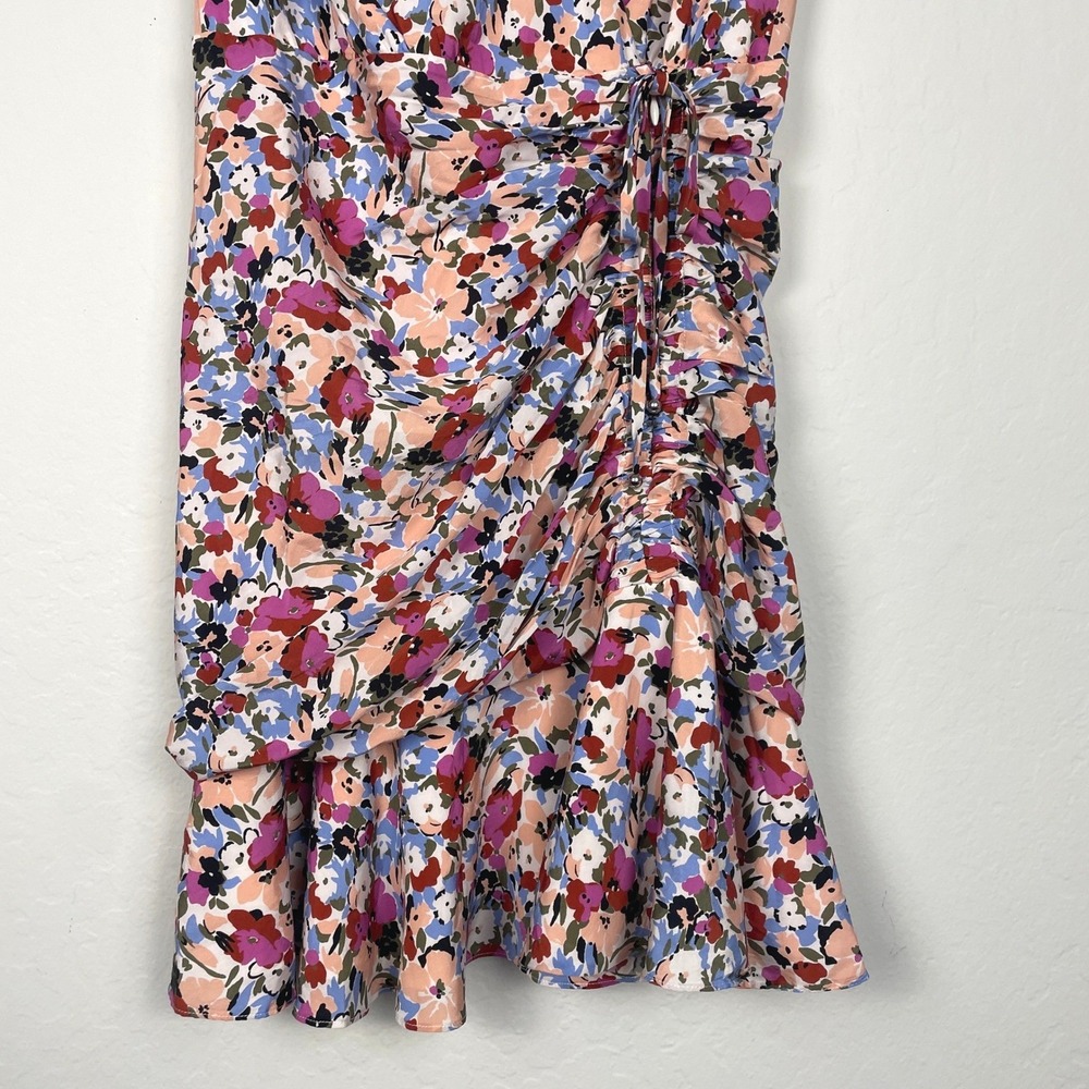 Veronica Beard Marla Ruched Floral Dress Short Flutter Sleeves Silk Blend Size 2 - Picture 4 of 14